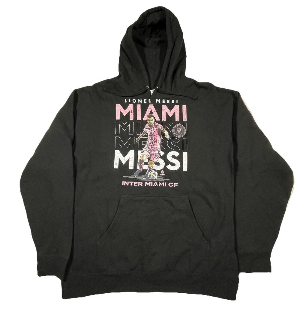 Lionel Messi Inter Miami Cf Hoodie Black Graphic Pullover Xl Soccer Mls